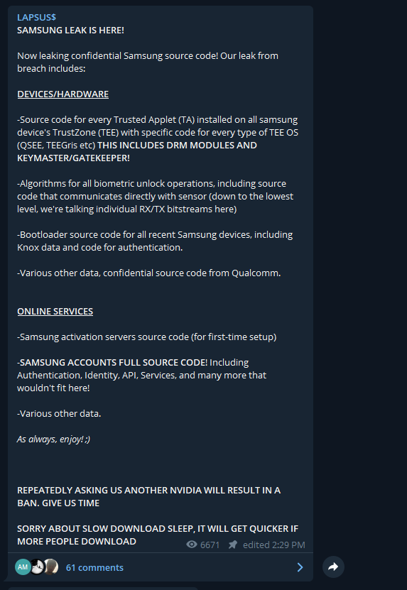 �ڿ���֯Lapsus$���Ʋ��������ǽ�190GB����Դ�����ͨ������������